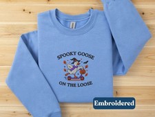Embroidered Silly Goose Halloween Sweatshirt, Funny Halloween Crewneck, Unisex