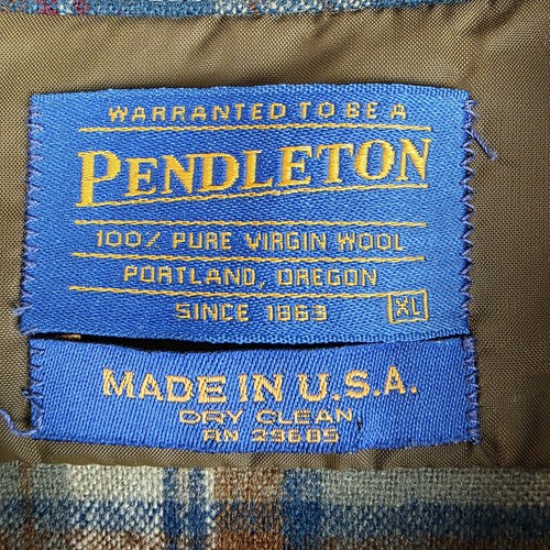 Pendleton Shirt Mens XL Gray Blue Plaid Virgin Wool Pockets VTG Lumberjack FLAW - Picture 11 of 14