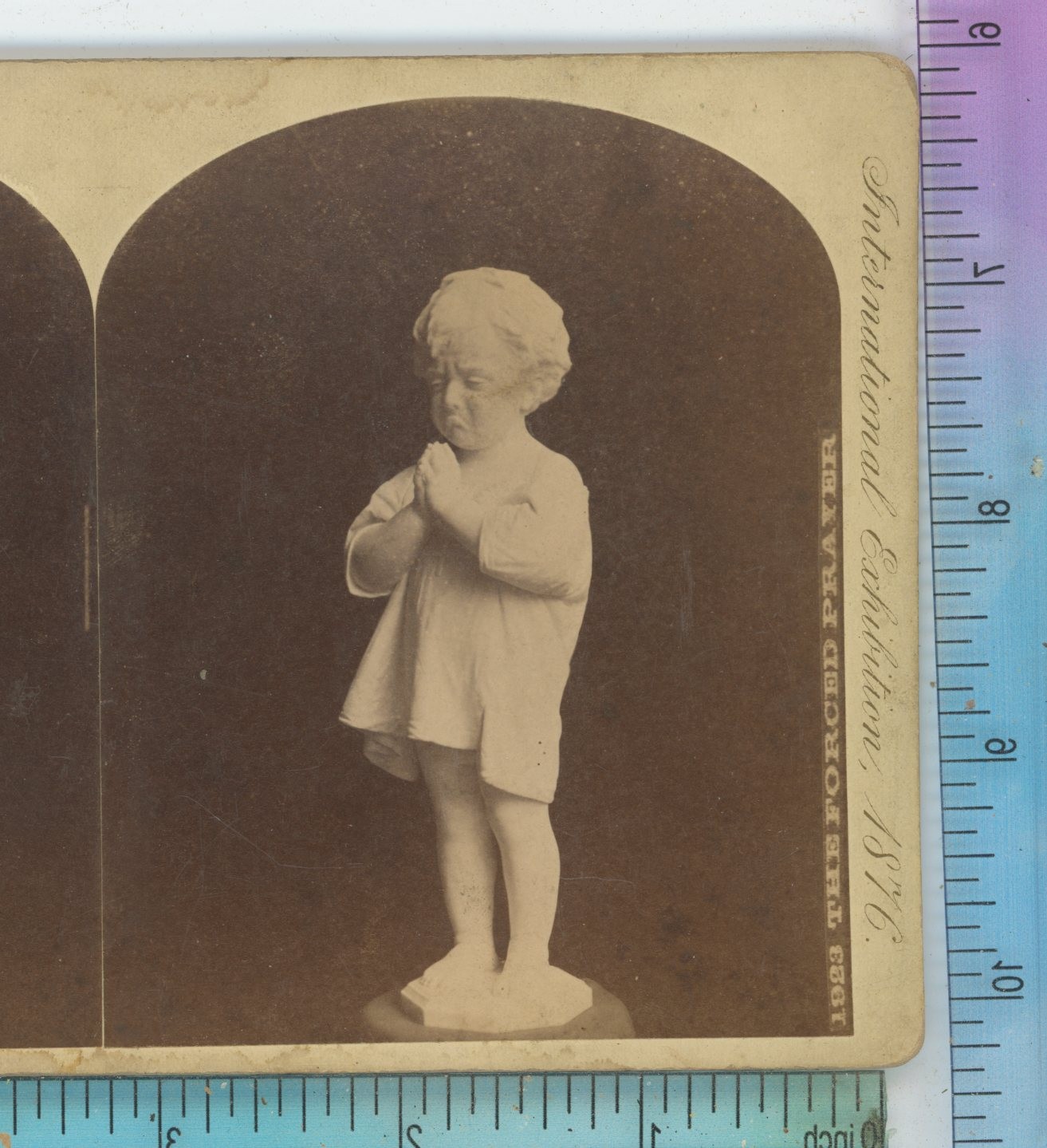 Forced Prayer Sculpture Centennial 1876 Exposition Philadelphia Stereoview