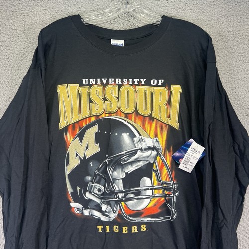 Missouri Tigers Shirt Mens Large Black Football Long Sleeve Flames NCAA