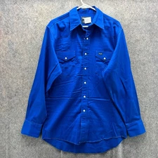 Wrangler Western Shirt Men 15.5 Royal Blue Snap Pearl Classic Heavy Long Tails
