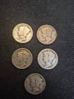 5 Vintage 1920 D Silver Mercury Dimes