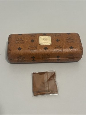 MCM Authentic Hardshell Eyeglass Case only  Cognac Brown w/ Cleaning Cloth  6x3