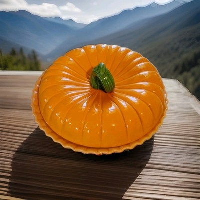 Vintage Pumpkin Pie Recipe Dish Ceramic Real Betty Crocker Plate With Lid 11 