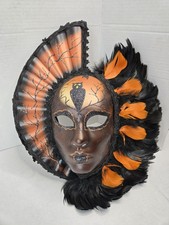 Vintage Venetian Carnival Mask Red Orange   Owl Halloween Costume Decoration