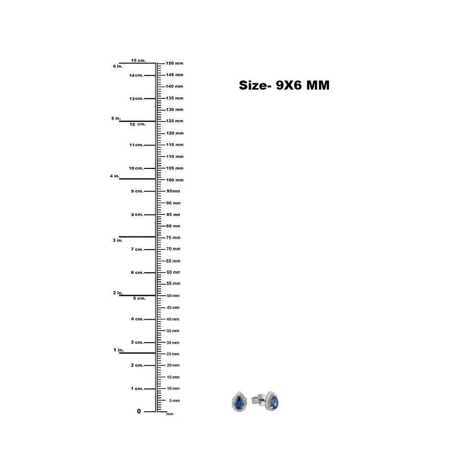 Pear Shape Mini Stud Earrings Diamond 18k White Gold Sapphire Women Jewelry - Image 4 of 4