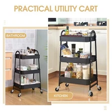 Rolling Utility Cart Storage Organizer Carbon Steel Cart  Easy Assemble Trolley