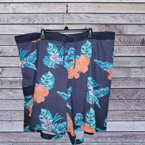 George Men's Swimming Trunks 3XL Shorts Pockets Gray Hawaiian Floral Lined - Picture 3 of 4