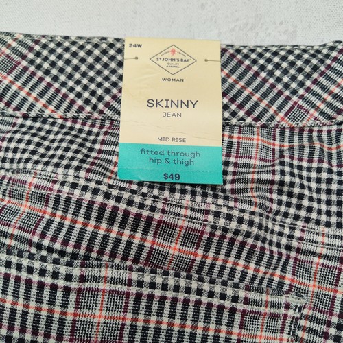 St Johns Bay Women Plus 24W White Dressage Plaid Skinny Jeans NEW - Picture 10 of 11