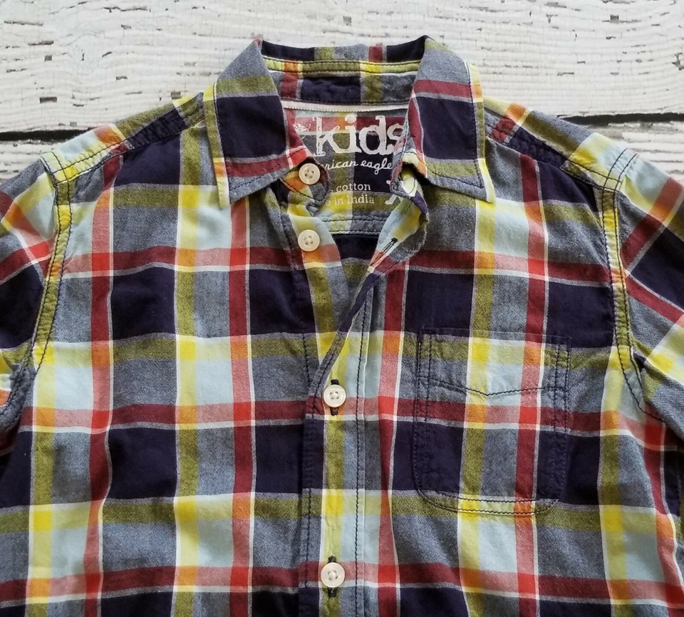 77 NIÑOS 5-6 Niños Azul Rojo Amarillo Camisa A Cuadros Abotonada XS Extra Pequeña Usada en Excelente Condición 5 6 Foto 2 de 3