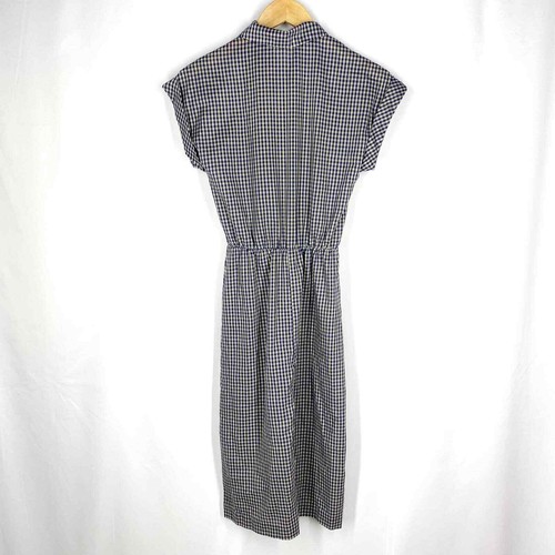 PBJ Vintage Dress Womens Blue Tan Gingham Short Sleeve Midi Shirtdress Size 3 - Picture 2 of 8