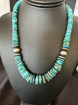Graduated Blue Turquoise Navajo Pearls Sterling Silver Necklace 18  18319