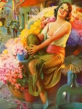 Festive Lady Flower Cart in Mexico by Gene Pressler