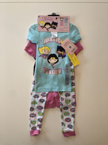 Justice League Super Heroes Toddler Girls 4 Pc Pajama Set - Size 3T - NEW