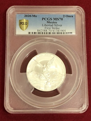 2020-Mo Mexico 2 Oz Libertad .999 Silver Coin PCGS MS70 First St. - Gold Shield - Picture 2 of 4
