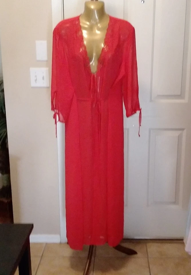 Roupão Longo Feminino Vintage Expressions California Dynasty Tamanho Grande Vermelho Transparente - Imagem 2 de 4