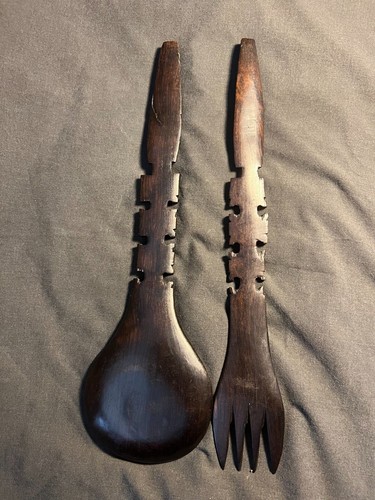 Afrikanischer Holzlöffel und Gabel geschnitzt - Bild 2 von 3