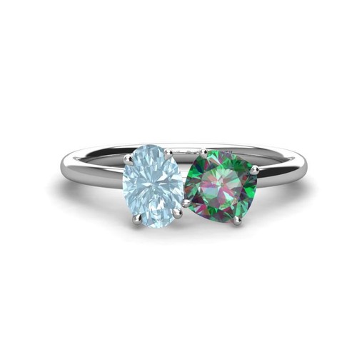 Aquamarine & Lab Created Alexandrite Engagement Ring 14K Gold JP:270473 - Picture 2 of 16