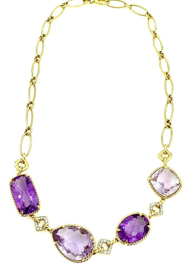 Collar David Yurman de oro de 18 quilates, 0,3 TCW de diamantes y amatistas Foto 2 de 3