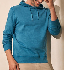 Faherty Men's M Blue Sunwashed Slub 100 Organic Cotton sweater hoodie top Teal