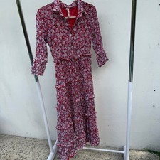 RAGA Red Multicolor Metallic Floral Maxi Dress Size Medium