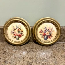 Vintage C&A Richards, Boston MA Mini Bubble Framed Flowers Wall Art