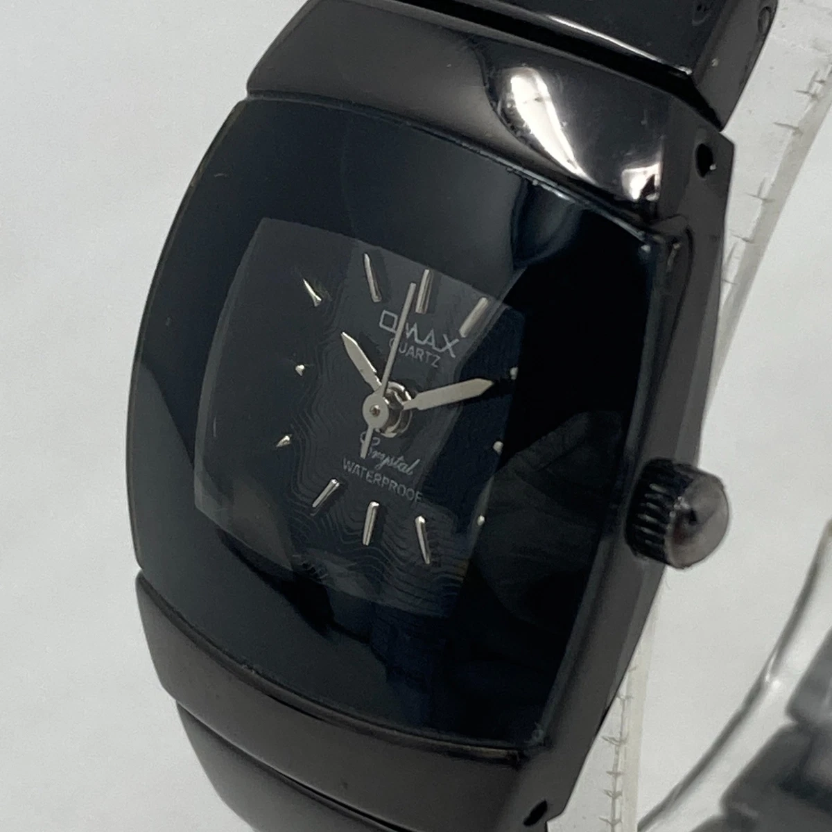 OMAX Ladies Watch Black Leather Strap Black Dial Stainless Case Crystal Omax Womens Stainless Steel Quartz Watch Rhinestones Black  main image 3