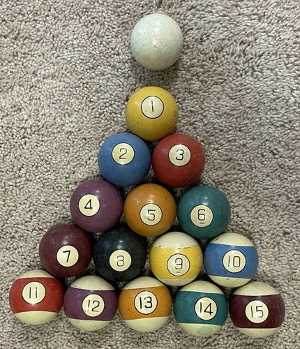 Vintage Antique Clay Billiard Pool Balls…15 + Cue Ball…2 1/4” - Read Description