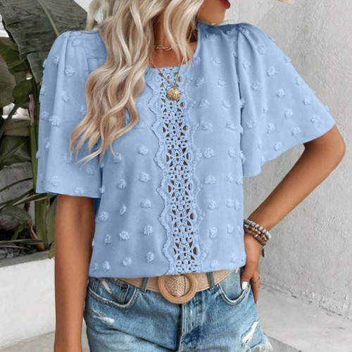 Simple Design Lace Round Neck Breathable Blouse Easy To Match Loose Fit - Picture 3 of 72