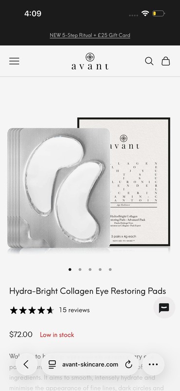 Avant~Hydra-Bright Collagen Eye Restoring Pads~Essential Pack~3 Pair~NIB~