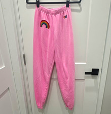 Aviator Nation- Women s Pink Jogger Pants Embroidered Rainbow Accents Size XS
