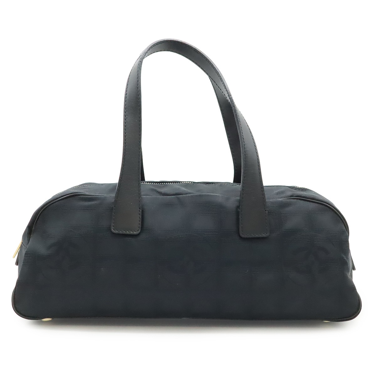 CHANEL Neutral Travel Line Mini Boston Bag Handbag Nylon Jacquard Leather Black