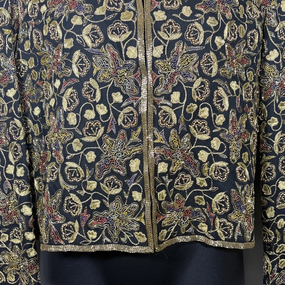Chaqueta Scala Vintage XL Dorada Cuentas Seda Fiesta Bordada Cóctel Formal Negra Foto 4 de 4