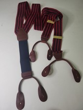 Braces Suspenders Mens Striped Red Blue Leather Ends