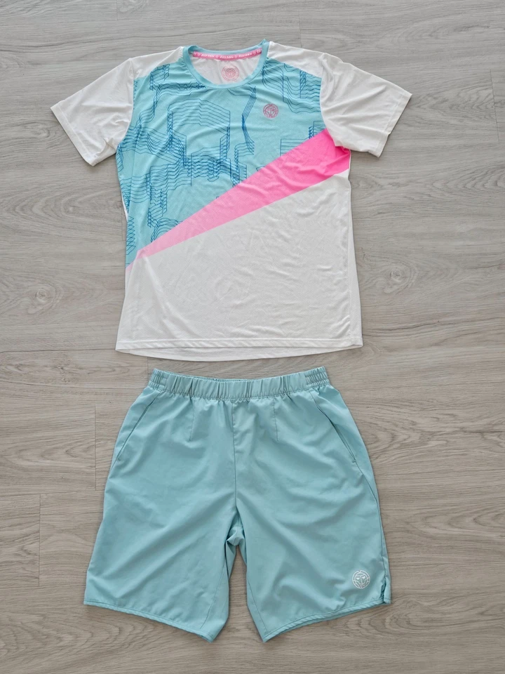 BIDI BADU Tennis Outfit "Jarol Tech" T-Shirt + Shorts Gr. L - weiß türkis *TOP* - Bild 3 von 4