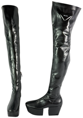 PRADA Nappa Tech Stretch Over The Knee Platform Boots 38 - 8US