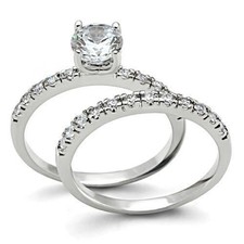 Women's Ring Set, Clear CZ, Rhodium Plated, Brass, Wedding, Engagement, Elegant