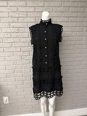 Xing Chen Kai Women s Black High Neck Crochet Overlay Dress Size L