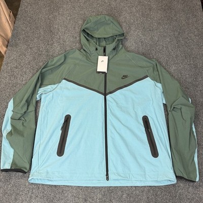 Nike Tech Mens Large Full Zip Woven Jacket Hooded Blue Green