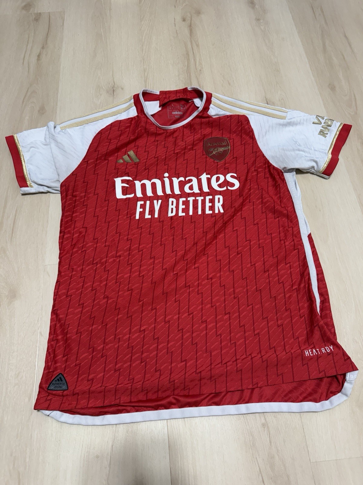 Adidas Arsenal Red White Emirates Fly Better Aeroready Soccer Jersey Mens Size L