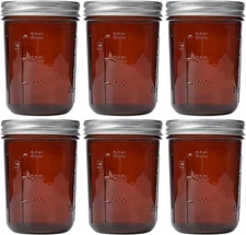 KORCCI Amber Glass Mason Jars 16oz - 6 Pcs Wide Mouth With 