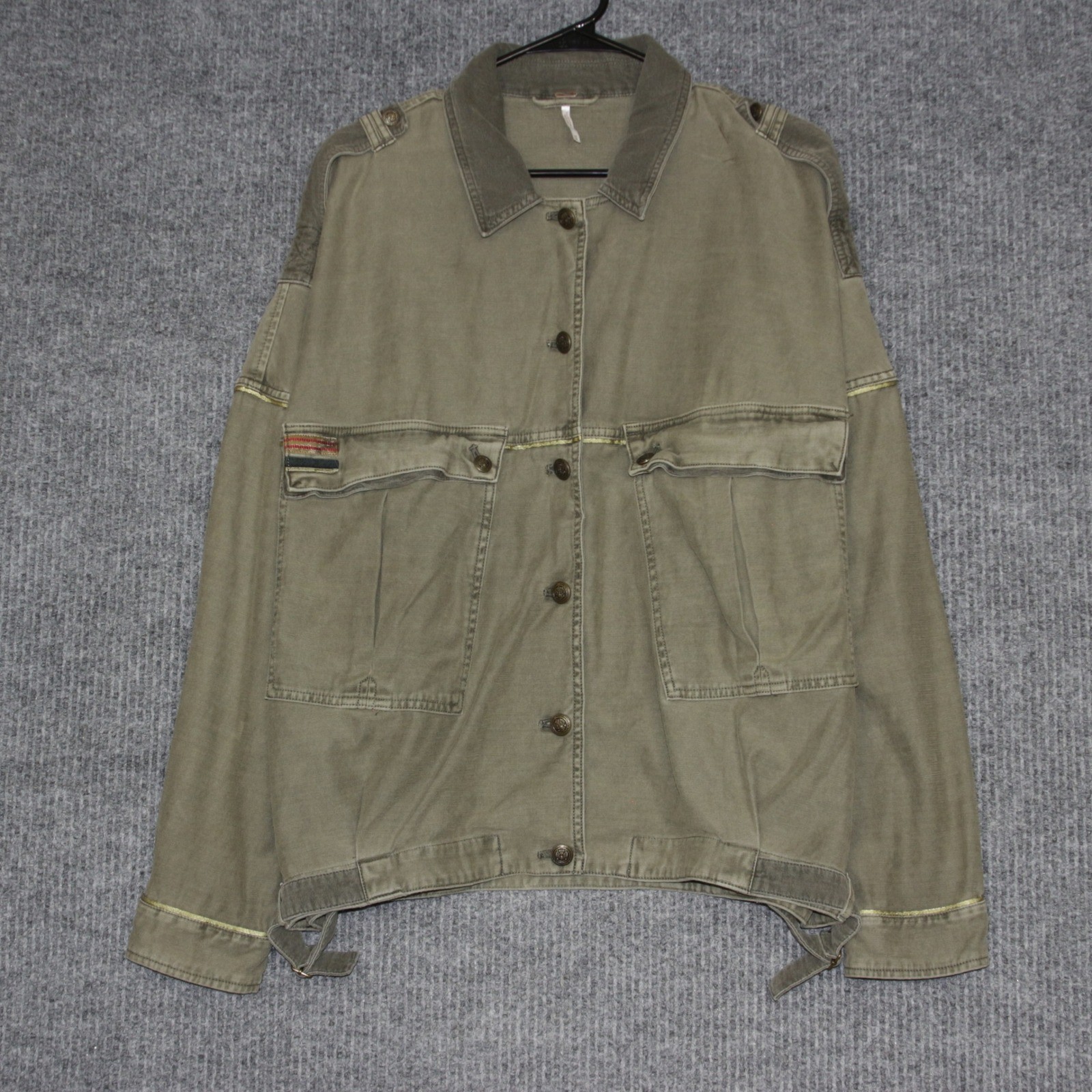 Free People Utility Jacket Womens M Olive Green Button Up Cargo Pockets Military