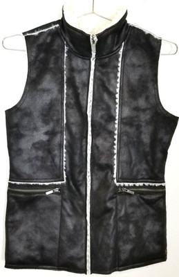 Wooly Bully Wear Route 66 Vest Womens Sz S Sherpa Lined Black Faux Suede Zip Up