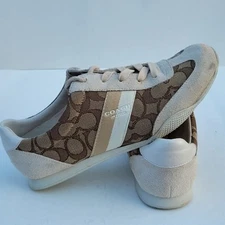 Coach Kelson Outline Signature Khaki & Chalk Lace Up Sneakers Shoes Wmn's 8 B