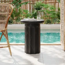 Outdoor Lightweight Concrete Black Marble Effect Side Table,Living Room Mgo