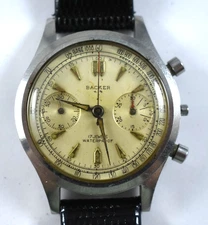 Vintage Backer Landeron 48 Chronograph Watch w/Clamshell Bucherer Case lot.fc