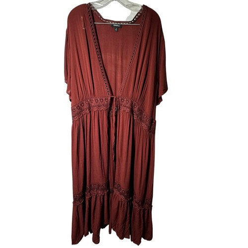 Torrid Kimono Donna 4X Auburn Uncinetto Garza Spolverino Aperto Frontale - Foto 2 di 8