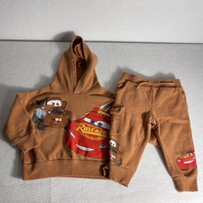 Disney Cars 2 Piece Brown Sweatsuit Hoodie Cargo Pants Lightning McQueen Sz 12M