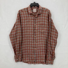 Billy Reid Shirt Mens XL Plaid Linen Button Up Lightweight Italian Standard Cut