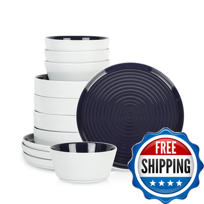 Stone Lain Elica 12-Piece Modern Dinnerware Set Stoneware Plates And Bowl Sets